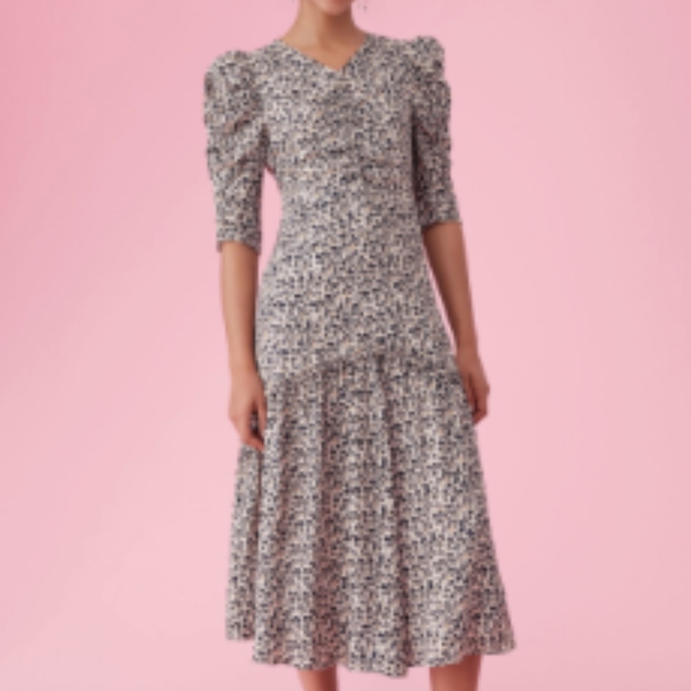 Rebecca Taylor Silk Animal Print Midi Dress 6 NWT